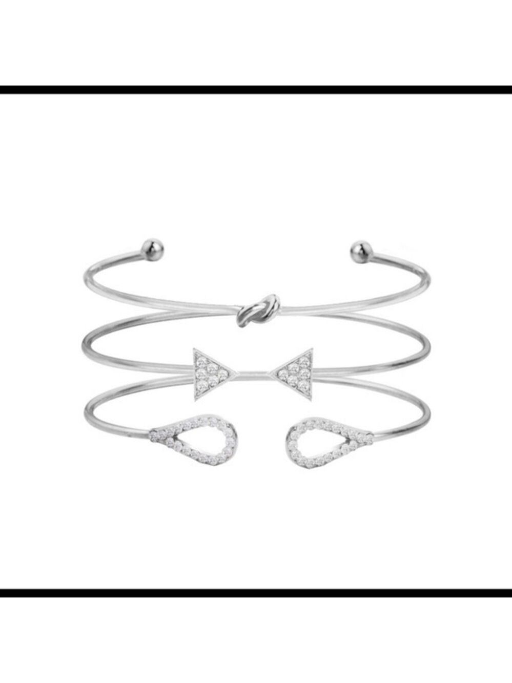 Set of 3 Silver Rhinestone Bangle Bracelets - Picture 1 of 1